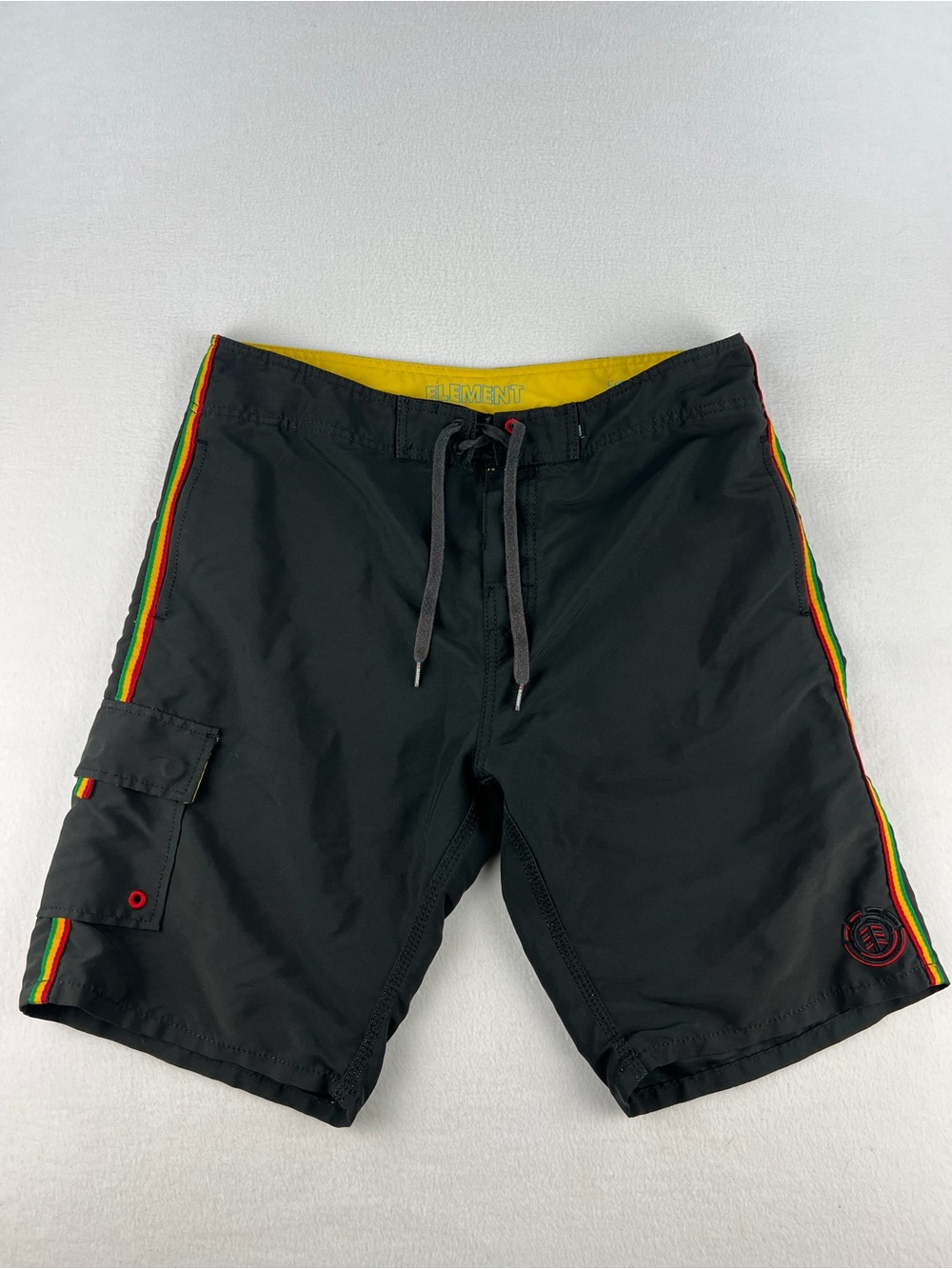 Element Black Swim Board Shorts with Red-Yellow-Green Stripe
